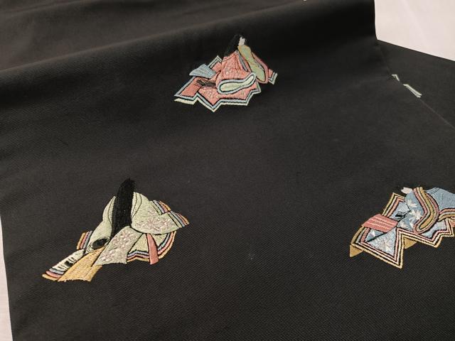 平和屋着物●総刺繍　九寸名古屋帯　平安人物風景文　黒地　CABJ7592vp