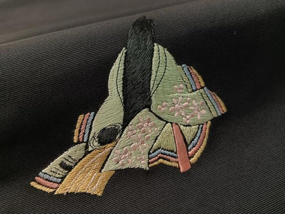 平和屋着物●総刺繍　九寸名古屋帯　平安人物風景文　黒地　CABJ7592vp