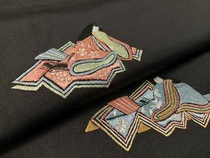 平和屋着物●総刺繍　九寸名古屋帯　平安人物風景文　黒地　CABJ7592vp