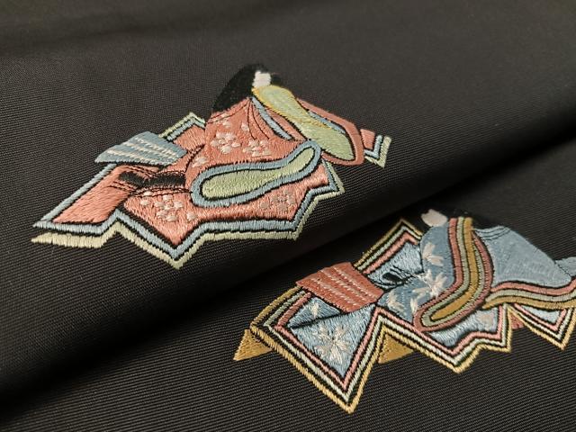 平和屋着物●総刺繍　九寸名古屋帯　平安人物風景文　黒地　CABJ7592vp