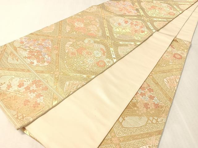 平和屋着物●西陣　服部織物謹製　六通柄袋帯　唐織　松風　天井花文　金糸　正絹　逸品　CABJ7595vp