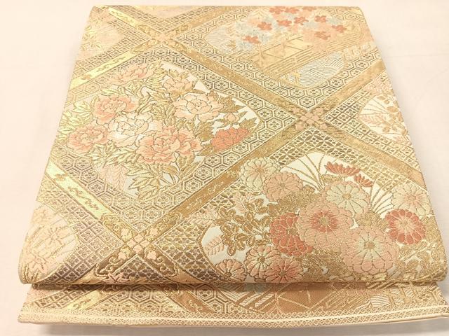 平和屋着物●西陣　服部織物謹製　六通柄袋帯　唐織　松風　天井花文　金糸　正絹　逸品　CABJ7595vp