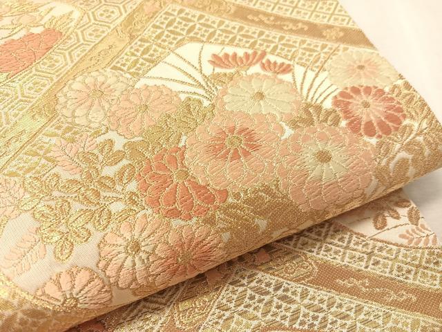 平和屋着物●西陣　服部織物謹製　六通柄袋帯　唐織　松風　天井花文　金糸　正絹　逸品　CABJ7595vp