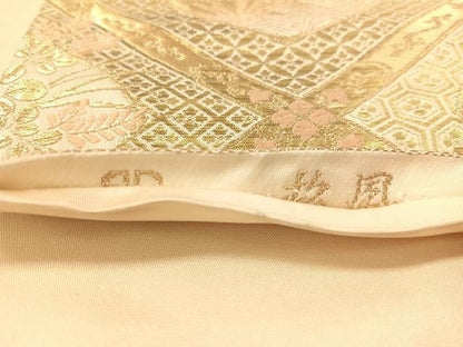 平和屋着物●西陣　服部織物謹製　六通柄袋帯　唐織　松風　天井花文　金糸　正絹　逸品　CABJ7595vp