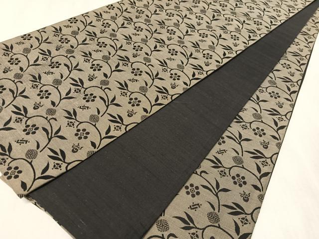 平和屋着物●全通柄袋帯　紬地　笹蔓文　正絹　逸品　CABJ7597vp