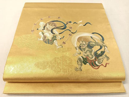 平和屋着物●「美しいキモノ」お馴染みのメーカー　となみ織物　六通柄袋帯　風神雷神　本金箔　正絹　逸品　CABJ7598vp