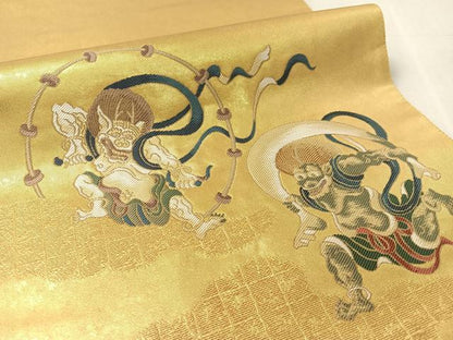 平和屋着物●「美しいキモノ」お馴染みのメーカー　となみ織物　六通柄袋帯　風神雷神　本金箔　正絹　逸品　CABJ7598vp