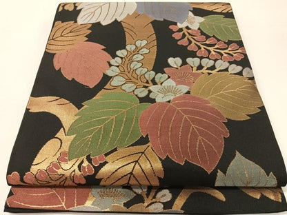 平和屋着物●全通柄　本袋帯　桐花文　黒地　金糸　正絹　逸品　CABJ7600vp