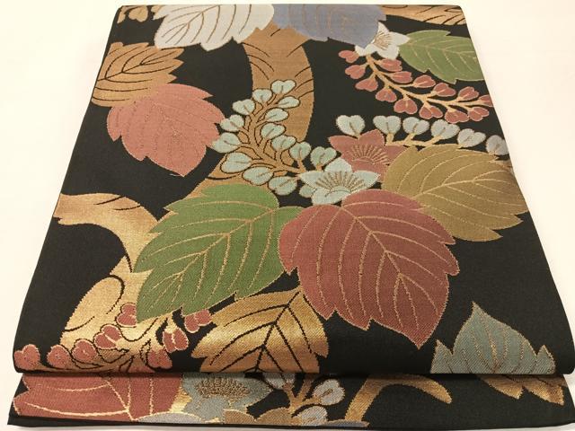 平和屋着物●全通柄　本袋帯　桐花文　黒地　金糸　正絹　逸品　CABJ7600vp