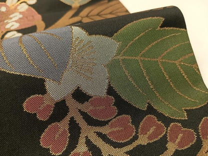 平和屋着物●全通柄　本袋帯　桐花文　黒地　金糸　正絹　逸品　CABJ7600vp