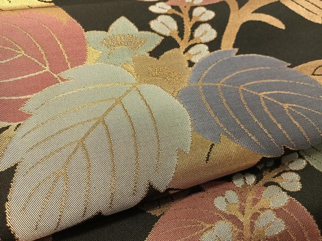 平和屋着物●全通柄　本袋帯　桐花文　黒地　金糸　正絹　逸品　CABJ7600vp