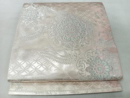 平和屋着物◎両面　六通柄袋帯　唐織　七宝更紗花文　銀糸　正絹　逸品　未使用　CABJ7601nb