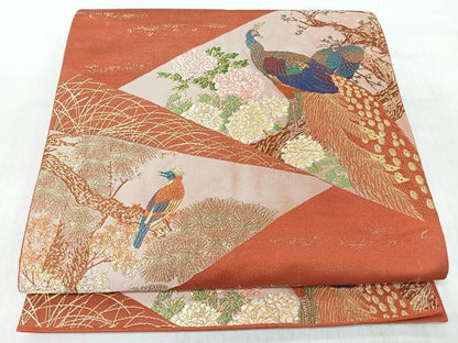 平和屋着物◎六通柄袋帯　唐織　花鳥文　金糸　正絹　逸品　CABJ7607nb