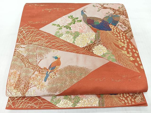 平和屋着物◎六通柄袋帯　唐織　花鳥文　金糸　正絹　逸品　CABJ7607nb