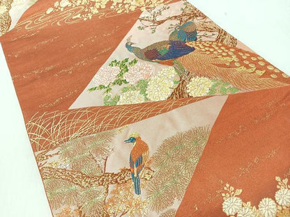 平和屋着物◎六通柄袋帯　唐織　花鳥文　金糸　正絹　逸品　CABJ7607nb