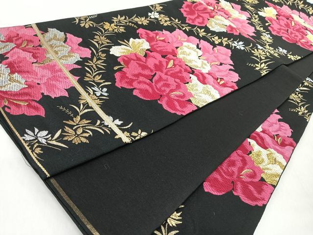 平和屋着物◎六通柄　本袋帯　唐織　舞花文　黒地　金銀糸　正絹　逸品　CABJ7610nb