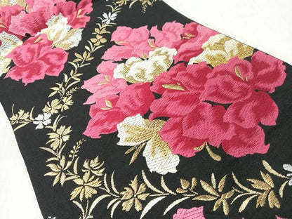 平和屋着物◎六通柄　本袋帯　唐織　舞花文　黒地　金銀糸　正絹　逸品　CABJ7610nb