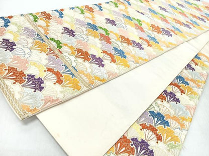 平和屋着物◎西陣　六通柄袋帯　幾何学文　金糸　正絹　逸品　CABJ7617nb