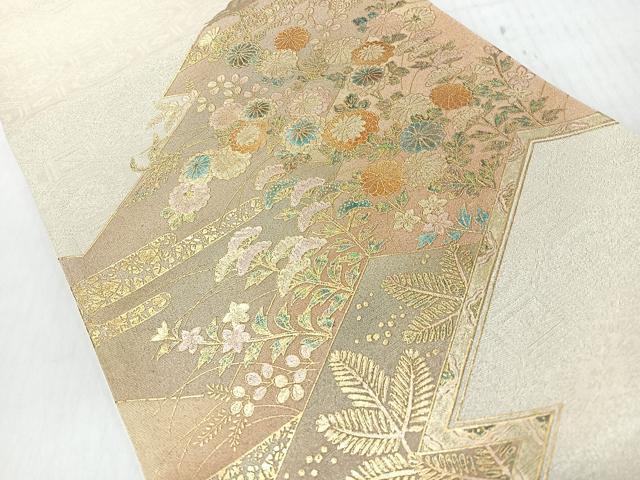 平和屋着物◎太鼓柄袋帯　草花文　金彩　正絹　逸品　CABJ7621nb