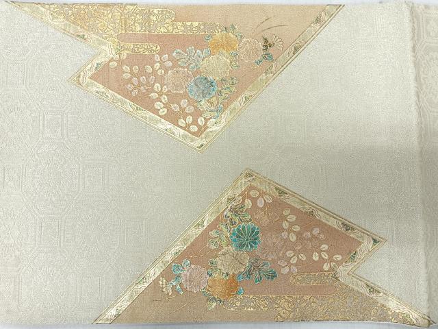 平和屋着物◎太鼓柄袋帯　草花文　金彩　正絹　逸品　CABJ7621nb