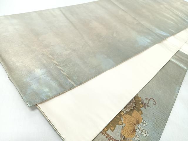 平和屋着物◎太鼓柄袋帯　草花文　金彩　引箔　正絹　逸品　CABJ7622nb