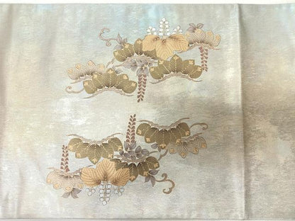 平和屋着物◎太鼓柄袋帯　草花文　金彩　引箔　正絹　逸品　CABJ7622nb