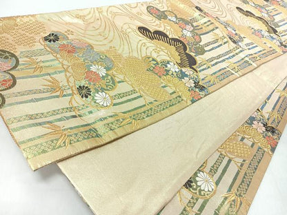 平和屋着物◎六通柄袋帯　流水松竹花唐草文　金糸　正絹　逸品　CABJ7627nb