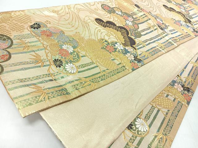 平和屋着物◎六通柄袋帯　流水松竹花唐草文　金糸　正絹　逸品　CABJ7627nb