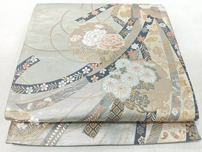 平和屋着物◎六通柄袋帯　唐織　熨斗に雪輪文　金銀糸　正絹　逸品　CABJ7628nb