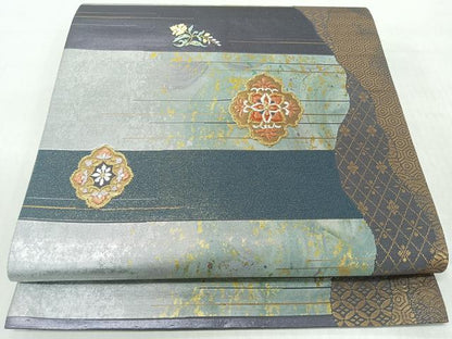 平和屋着物◎六通柄袋帯　唐織　更紗花文　金糸　正絹　逸品　未使用　CABJ7629nb