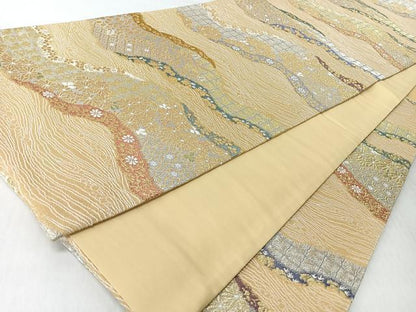 平和屋着物◎六通柄袋帯　草花文　金銀糸　正絹　逸品　CABJ7631nb