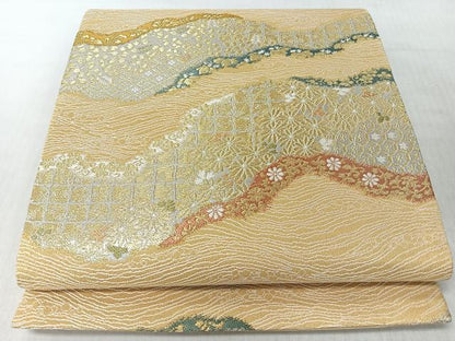 平和屋着物◎六通柄袋帯　草花文　金銀糸　正絹　逸品　CABJ7631nb