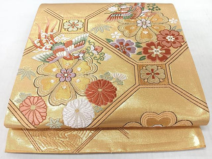 平和屋着物◎太鼓柄袋帯　唐織　蜀江花唐草飛鳥文　金糸　正絹　逸品　CABJ7632nb