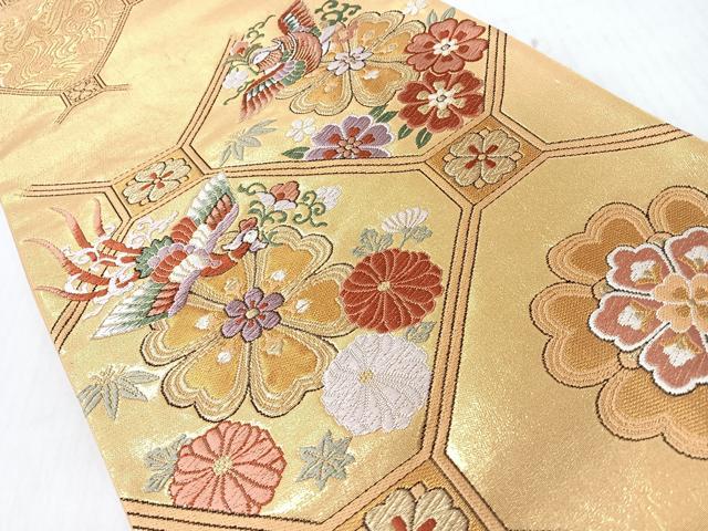 平和屋着物◎太鼓柄袋帯　唐織　蜀江花唐草飛鳥文　金糸　正絹　逸品　CABJ7632nb