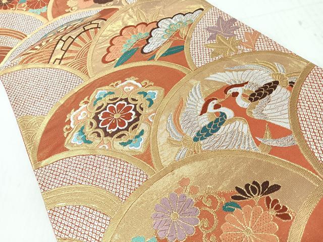 平和屋着物◎全通柄袋帯　唐織　青海波向かい鳥花文　金銀糸　正絹　逸品　CABJ7635nb