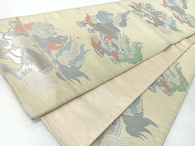 平和屋着物◎六通柄袋帯　唐獅子　金銀糸　正絹　逸品　CABJ7636nb