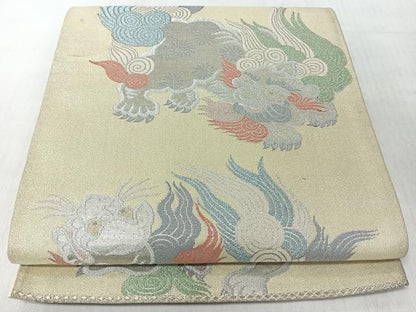 平和屋着物◎六通柄袋帯　唐獅子　金銀糸　正絹　逸品　CABJ7636nb