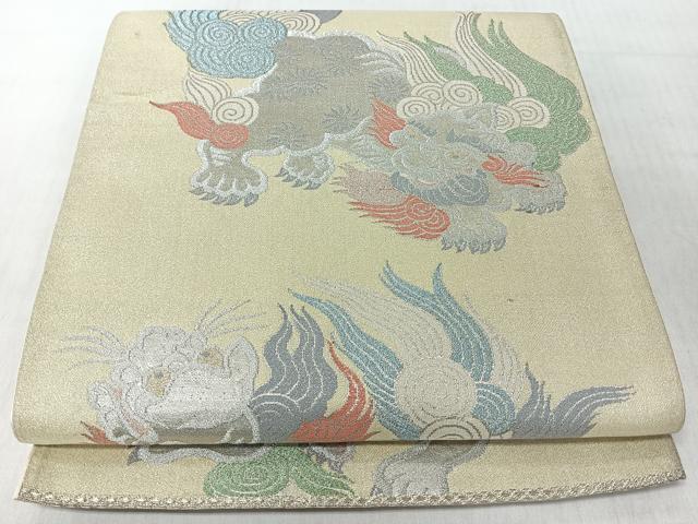 平和屋着物◎六通柄袋帯　唐獅子　金銀糸　正絹　逸品　CABJ7636nb