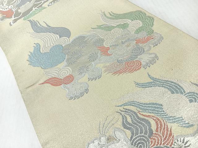 平和屋着物◎六通柄袋帯　唐獅子　金銀糸　正絹　逸品　CABJ7636nb