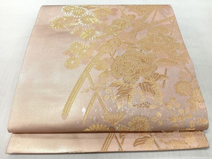 平和屋着物◎六通柄袋帯　蒔絵光悦垣草花文　金糸　引箔　正絹　逸品　CABJ7644nb