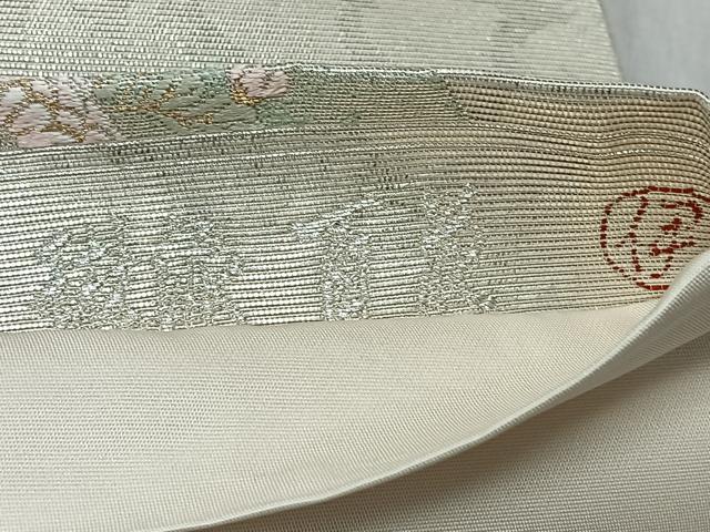 平和屋着物◎六通柄袋帯　唐織　琳派百花　白金箔　正絹　逸品　未使用　CABJ7645nb