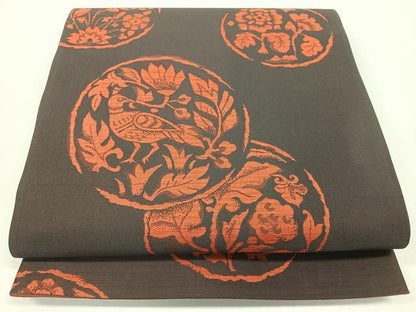 平和屋着物◎全通柄袋帯　花鳥丸文　正絹　逸品　CABJ7649nb