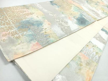 平和屋着物◎六通柄袋帯　遠山風景文　金銀糸　正絹　逸品　CABJ7650nb