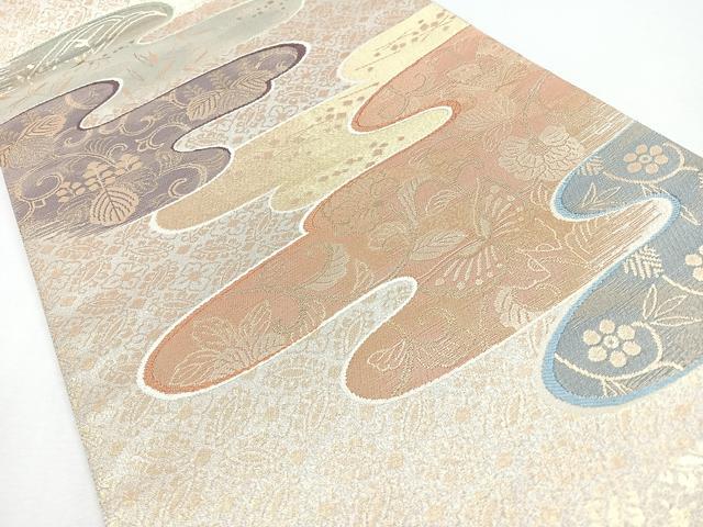 平和屋着物◎六通柄袋帯　霞重流水文　金糸　正絹　逸品　CABJ7651nb