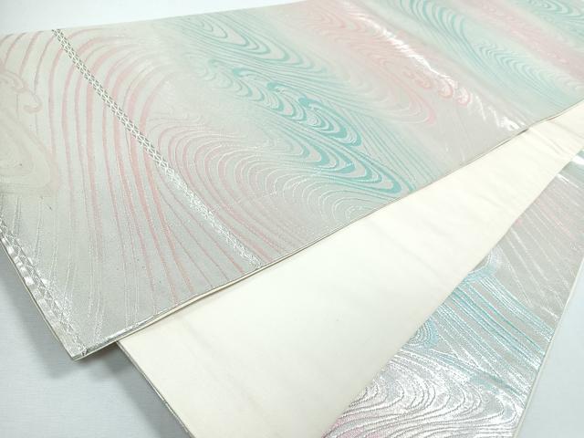 平和屋着物◎六通柄袋帯　立波文　銀糸　正絹　逸品　CABJ7652nb