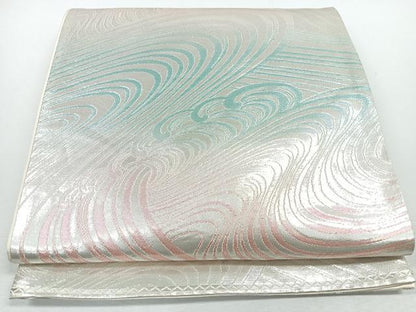 平和屋着物◎六通柄袋帯　立波文　銀糸　正絹　逸品　CABJ7652nb