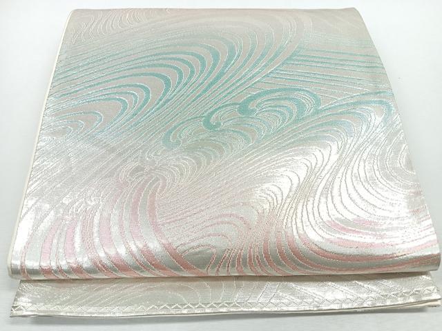 平和屋着物◎六通柄袋帯　立波文　銀糸　正絹　逸品　CABJ7652nb