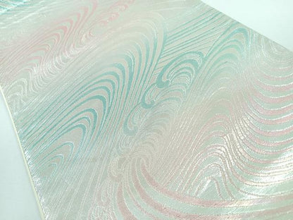 平和屋着物◎六通柄袋帯　立波文　銀糸　正絹　逸品　CABJ7652nb