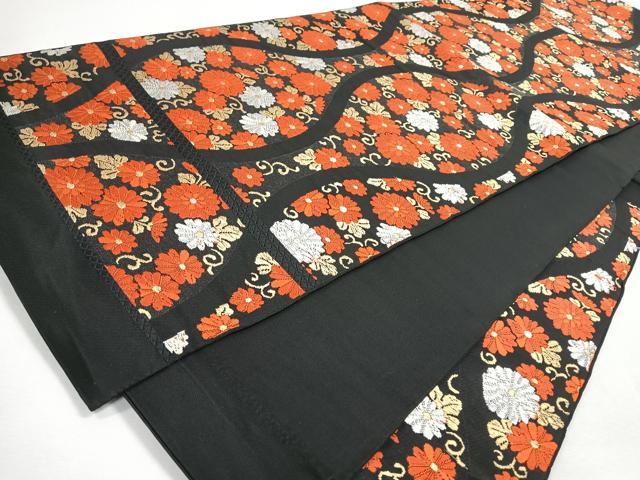 平和屋着物◎六通柄袋帯　唐織　立涌菊文　黒地　金銀糸　正絹　逸品　CABJ7656nb