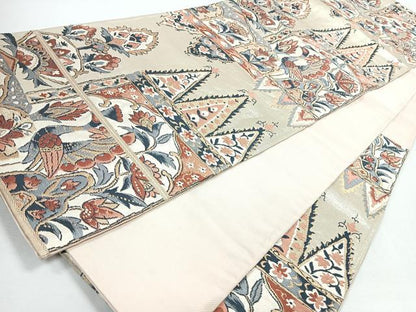 平和屋着物◎六通柄袋帯　更紗花鳥文　金糸　正絹　逸品　CABJ7657nb